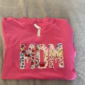Pink 'MOM' embroidered Graphic T-Shirt